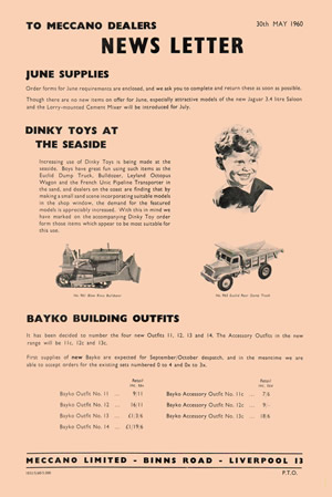 MECCANO dealers news letter dated May 30th, 1960